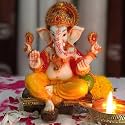 Marble Dust Ganesh Idol | Vinayaka Statue | Ganpati Murti | Ganesha Idol for Home Decor | Showpieces | Gift Items for Diwali - Yellow-Red 6.5 inch Ganpati Idol