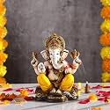 Marble Dust Ganesh Idol | Vinayaka Statue | Ganpati Murti | Ganesha Idol for Home Decor | Showpieces | Gift Items for Diwali - Yellow-Red 6.5 inch Ganpati Idol