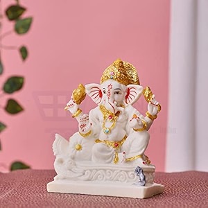 marble dust ganesha idol vinayaka statue ganpati decorative statue ganesh murti ganesh idol for pooja room ganesha statue - white 55 inch ganpati idol