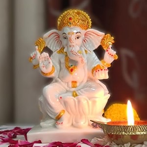 marble dust ganesh idol  vinayaka statue  ganpati murti  ganesha idol for home decor  ganpati idol for diwali decorations anniversary - 734 white kamal