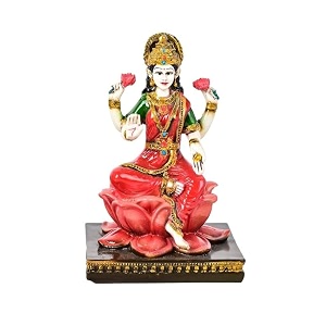 marble lakshmi devi idol statue for home puja  goddess laxmi idols showpiece for temple pooja room and diwali decoration - multicolor-5534