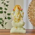 Marble Dust Ganesh Idol | Vinayaka Statue | Ganpati Murti | Ganesha Idol for Home Decor | Ganpati Idol for Diwali Decorations Anniversary - 7" White Kamal