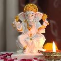 Marble Dust Ganesh Idol | Vinayaka Statue | Ganpati Murti | Ganesha Idol for Home Decor | Ganpati Idol for Diwali Decorations Anniversary - 7" White Kamal