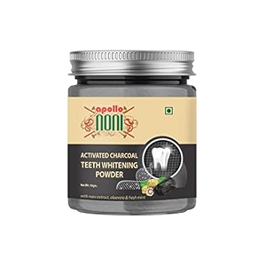apollo noni activated charcoal teeth whitening powder dant manjan  enamel safe teeth whitener removes stains restore your smile amp gives fresh breathe remove plaque for long lasting freshness  50g