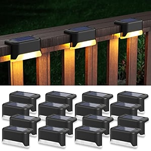 aponuo solar step deck fence lights outdoor waterproof led 177x314x173in black warm white 16 pcs path light for patio stairs garden pathway step and fences