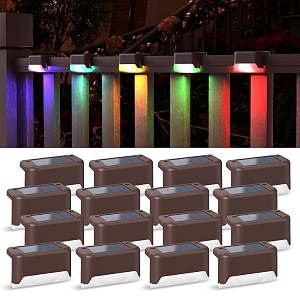 aponuo solar deck lights 16 pcs step lights outdoor waterproof led fence lamp for steps deck railing and stairs rgb 18100bdr