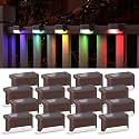 APONUO Solar Deck Lights 16 Pcs, Step Lights Outdoor Waterproof LED Fence Lamp for Steps, Deck, Railing and Stairs (RGB), 18100BDR