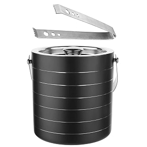 appeasy 15 liter ice bucket with silicone lid strainer tongs  double wall insulated stainless steel wine bucket for cocktail bars and partiesblack ring design