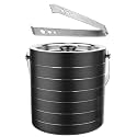 Appeasy 1.5 Liter Ice Bucket with Silicone Lid, Strainer, Tongs – Double Wall Insulated Stainless Steel Wine Bucket for Cocktail Bars and Parties,Black Ring Design