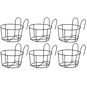 appeasy hanging flower pot holder balcony plant baskets round hanging railing planters metal pot plant basket black 6 piece