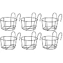 appeasy Hanging Flower Pot Holder, Balcony Plant Baskets, Round Hanging Railing Planters, Metal Pot Plant Basket, Black, 6 Piece
