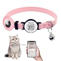 Collar Leather Breakaway Airtag Cat Collar with Bell - Kitten Collar, Apple Air Tag Holder Cat Collar for Boy Cats, Girl Cats with smart ID tag,NO APP (Pink)