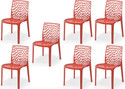 APPLE FURNITURE Designer Web Plastic Living Room Outdoor Chair Plastic Dining Chair (Set of 7, Finish Color - RED)