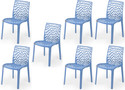 APPLE FURNITURE Designer Web Plastic Living Room Outdoor Chair Plastic Dining Chair (Set of 7, Finish Color - BLUE)