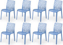 APPLE FURNITURE Designer Web Plastic Living Room Outdoor Chair Plastic Dining Chair (Set of 8, Finish Color - BLUE)