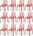APPLE FURNITURE Designer Web Plastic Living Room Outdoor Chair Plastic Dining Chair (Set of 12, Finish Color - RED)