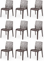 APPLE FURNITURE Designer Web Plastic Living Room Outdoor Chair Plastic Dining Chair (Set of 9, Finish Color - BROWN)
