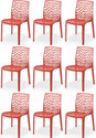 APPLE FURNITURE Designer Web Plastic Living Room Outdoor Chair Plastic Dining Chair (Set of 9, Finish Color - RED)