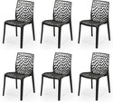 APPLE FURNITURE Designer Web Plastic Living Room Outdoor Chair Plastic Dining Chair (Set of 6, Finish Color - BLACK)