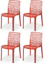APPLE FURNITURE Designer Web Plastic Living Room Outdoor Chair Plastic Dining Chair (Set of 4, Finish Color - RED)