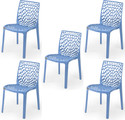 APPLE FURNITURE Designer Web Plastic Living Room Outdoor Chair Plastic Dining Chair (Set of 5, Finish Color - BLUE)