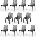 APPLE FURNITURE Designer Web Plastic Living Room Outdoor Chair Plastic Dining Chair (Set of 11, Finish Color - BLACK)