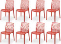 APPLE FURNITURE Designer Web Plastic Living Room Outdoor Chair Plastic Dining Chair (Set of 8, Finish Color - RED)