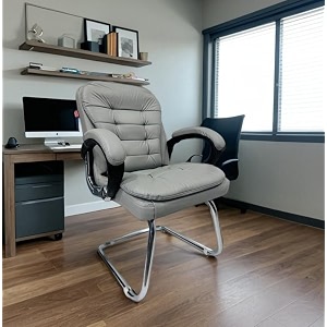 executive director office visitor study home chair reception chair with arm rest comfortable cushion seat back 1 grey single pipe chrome frame