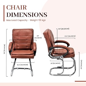 executive director office visitor study home chair reception chair with arm rest comfortable cushion seat back 1 brown double pipe chrome frame