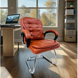 executive director office visitor study home chair reception chair with arm rest comfortable cushion seat back 1 brown single pipe chrome frame