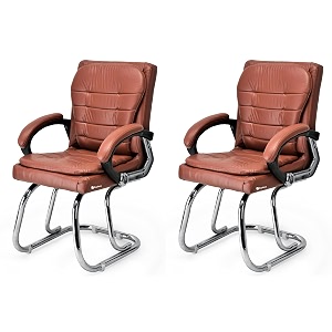 executive director office visitor study home chair reception chair with arm rest comfortable cushion seat back 2 brown double pipe chrome frame