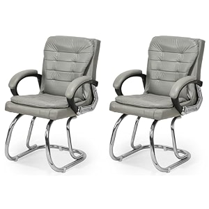 executive director office visitor study home chair reception chair with arm rest comfortable cushion seat back 2 grey double pipe chrome frame