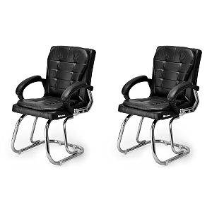 executive director office visitor study home chair reception chair with arm rest comfortable cushion seat back 2 black double pipe chrome frame