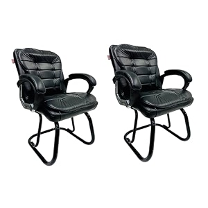 executive director office visitor study home chair reception chair with arm rest comfortable cushion seat back 2 black powder coated double pipe frame