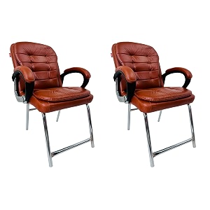executive director office visitor study home chair reception chair with arm rest comfortable cushion seat back 2 brown h type chrome steel frame