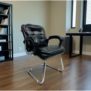 executive director office visitor study home chair reception chair with arm rest comfortable cushion seat back 1 black single pipe chrome frame