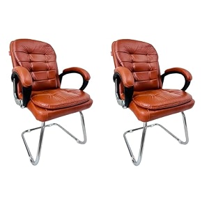 executive director office visitor study home chair reception chair with arm rest comfortable cushion seat back 2 brown single pipe chrome frame