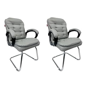 executive director office visitor study home chair reception chair with arm rest comfortable cushion seat back 2 grey single pipe chrome frame