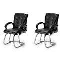 Executive Director Office Visitor Study Home Chair Reception Chair with arm Rest Comfortable Cushion seat Back (2, Black, Double Pipe Chrome Frame)