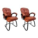 Executive Director Office Visitor Study Home Chair Reception Chair with arm Rest Comfortable Cushion seat Back (2, Brown, Powder Coated Double Pipe Frame)