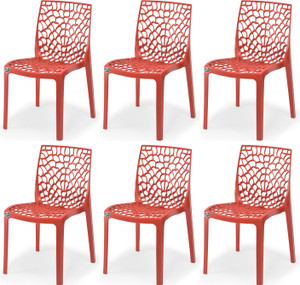 apple furniture plastic dining chair set of 6 finish color - red