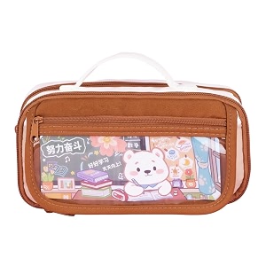 apple green pencil pouch for girls large capacity cute cartoon zipper pencil case with front pocket amp badge multi-compartment aesthetic stationery organizer