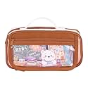 Apple Green Pencil Pouch for Girls, Large Capacity Cute Cartoon Zipper Pencil Case with Front Pocket &amp; Badge, Multi-Compartment Aesthetic Stationery Organizer