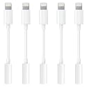 Apple MFi Certified Lightning to 3.5mm Headphone Jack Adapter -Premium Audio Quality &amp; DAC Chip for Music Listening Car, Gym, Home Office, Compatible with iPhone 14/13/12/11/X/8/7 5Pack (White)