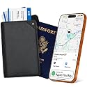 Apple MFi Certified Trackable Passport Holder for Travel (iOS Only) Works with Apple Find My, Rechargeable Passport Cover Air 3-Year Battery Life, Black RFID Blocking Travel Wallet Gift