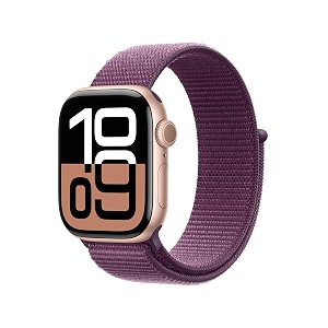 apple watch series 10 gps 42 mm smartwatch with rose gold aluminium case with plum sport loop fitness tracker ecg app always-on retina display carbon neutral