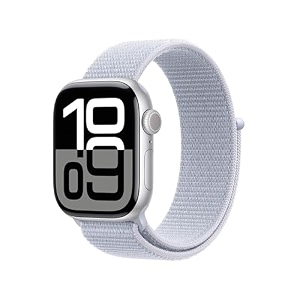 apple watch series 10 gps 42 mm smartwatch with silver aluminium case with blue cloud sport loop fitness tracker ecg app always-on retina display carbon neutral