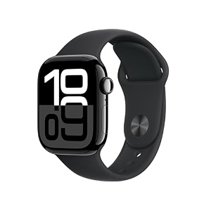 apple watch series 10 gps 42 mm smartwatch with jet black aluminium case with black sport band - sm fitness tracker ecg app always-on retina display water resistant