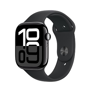 apple watch series 10 gps 46 mm smartwatch with jet black aluminium case with black sport band - sm fitness tracker ecg app always-on retina display water resistant