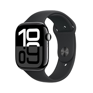 apple watch series 10 gps 46 mm smartwatch with jet black aluminium case with black sport band - ml fitness tracker ecg app always-on retina display water resistant